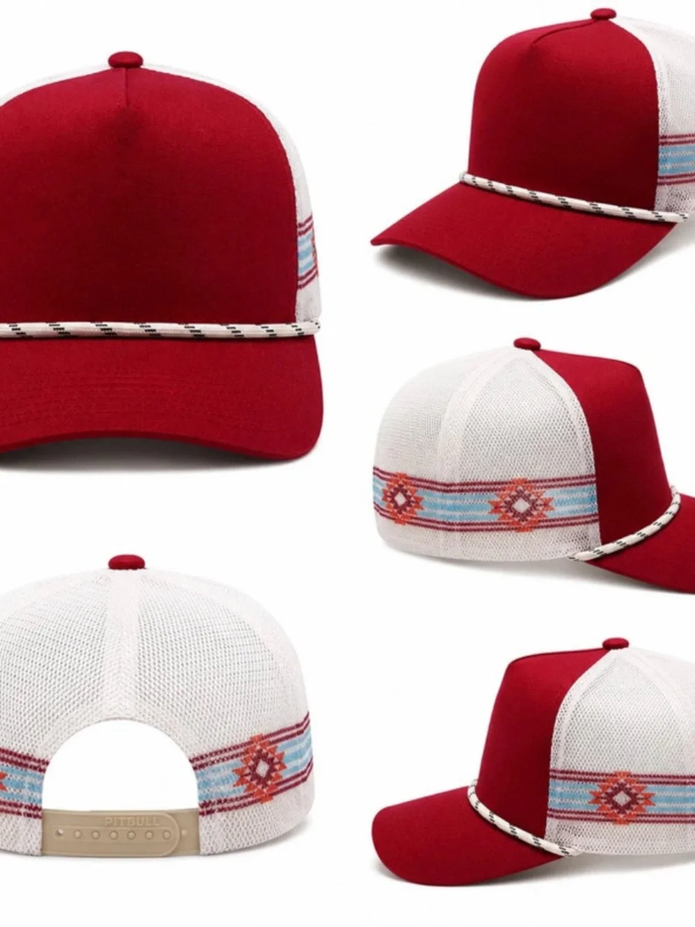 Red Trucker Hat with Aztec Accent
